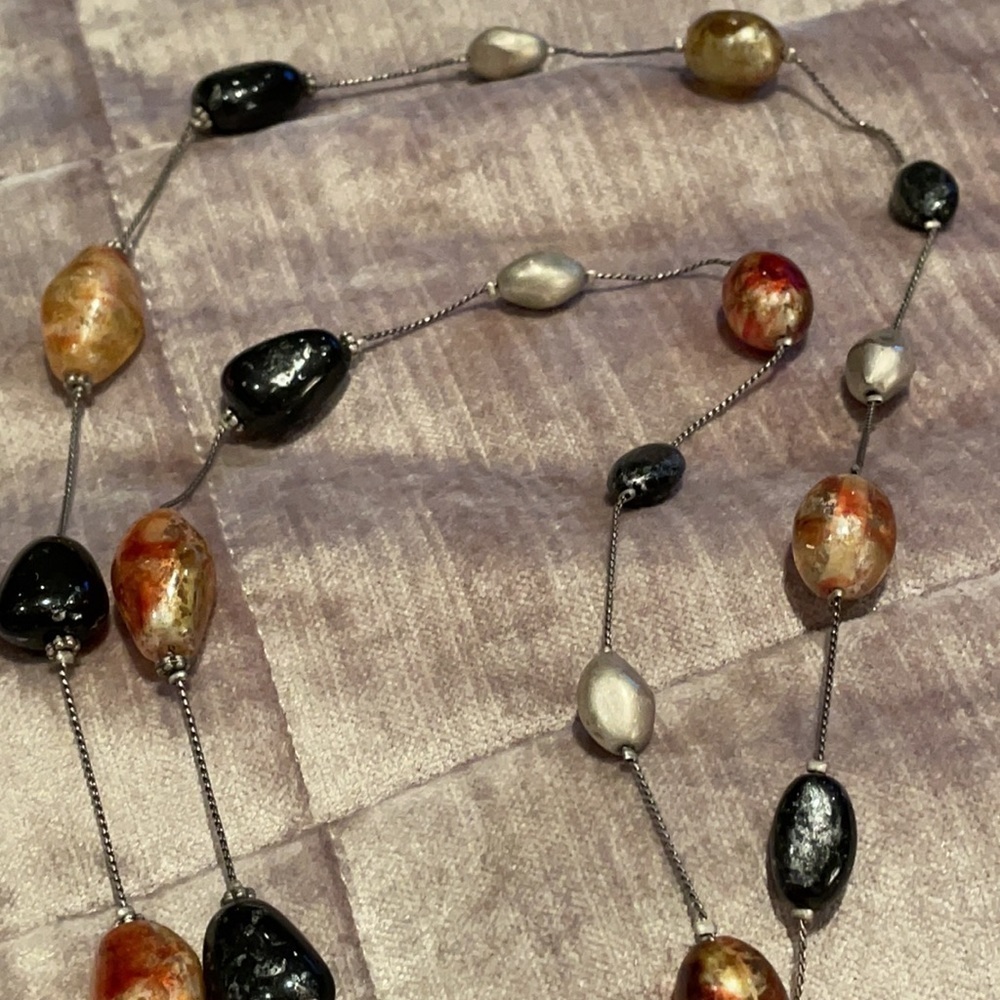 Abstract Glass Artesian Beaded Station Necklace - Picture 2 of 7